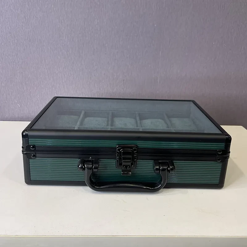 10 Slots Watch Organizer Dark Green High Materials With Top Glass Window